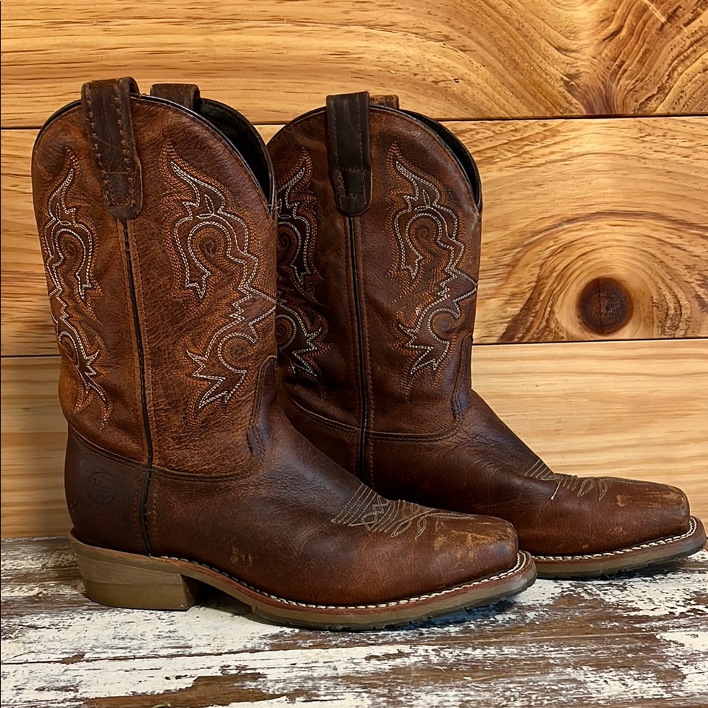 Double H Boots Men's Brown Leather Western Cowboy Work Boots Square Toe Size 9